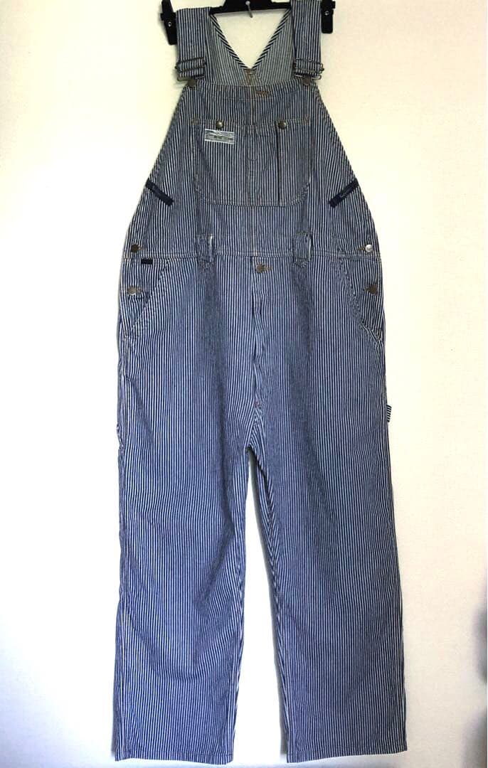 PAPAS パパス ヒッコリー オーバーオール 紺×白　M〜L メンズ　美品