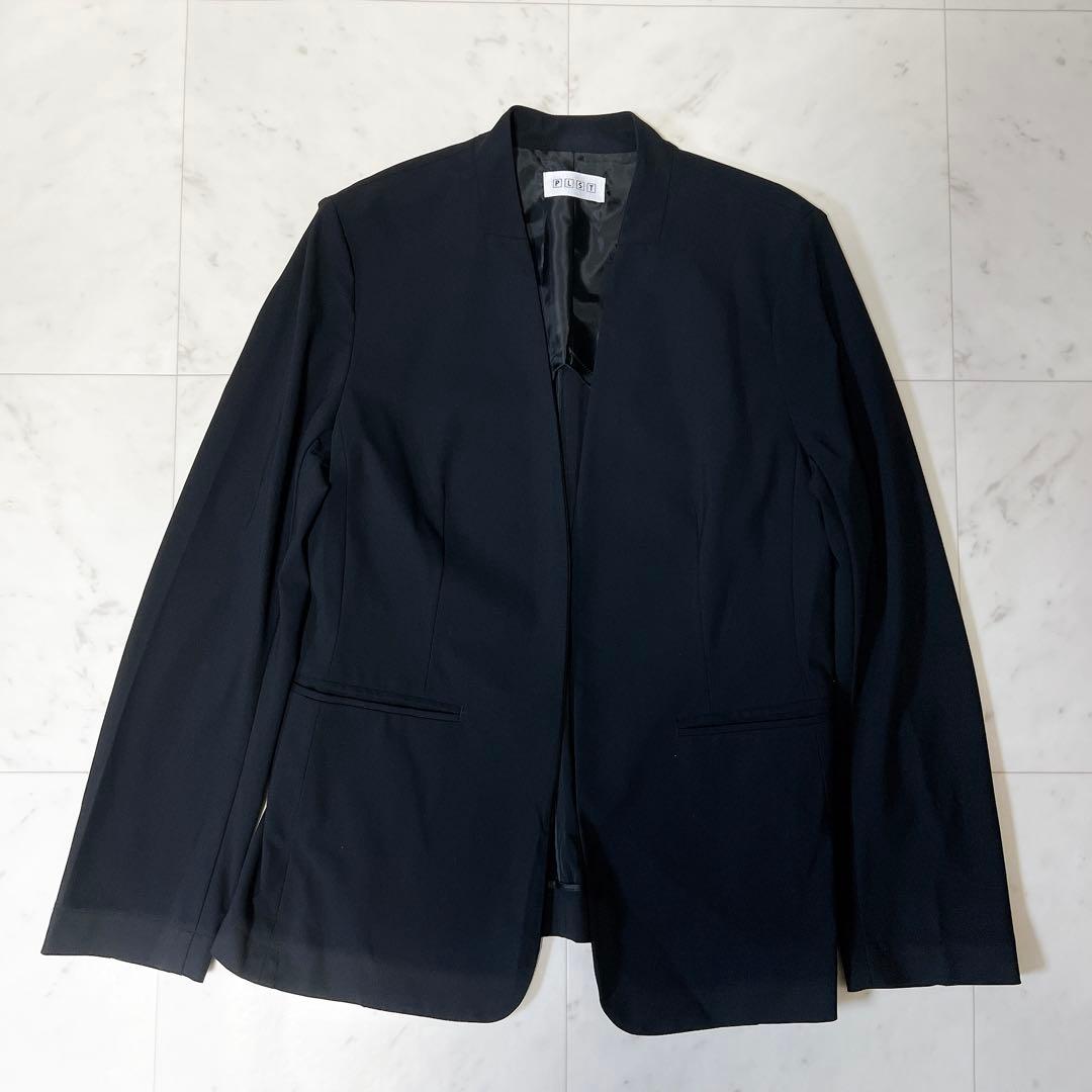 PLST×UNTITLED パンツスーツセットアップ ノーカラー ブラック L