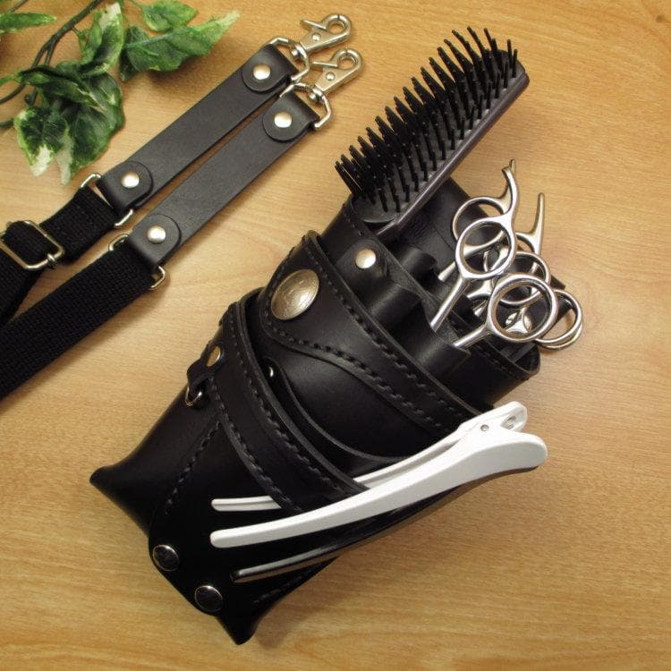 コンチョ付　オールブラック　５丁差し　 本革シザーケース　SCA-125/CKD