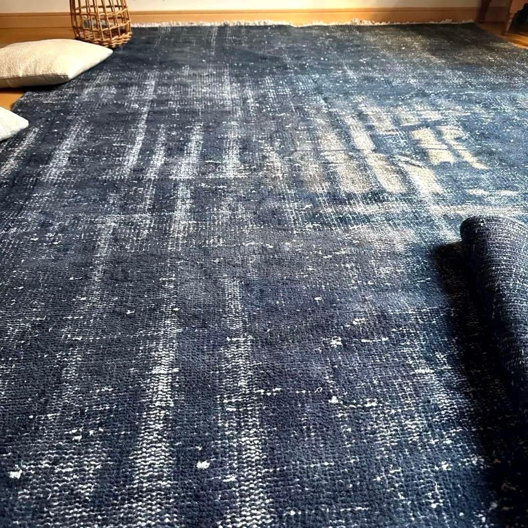 超大判161×261 レア藍色ブルー　オーバーダイ　トルコヴィンテージラグ
