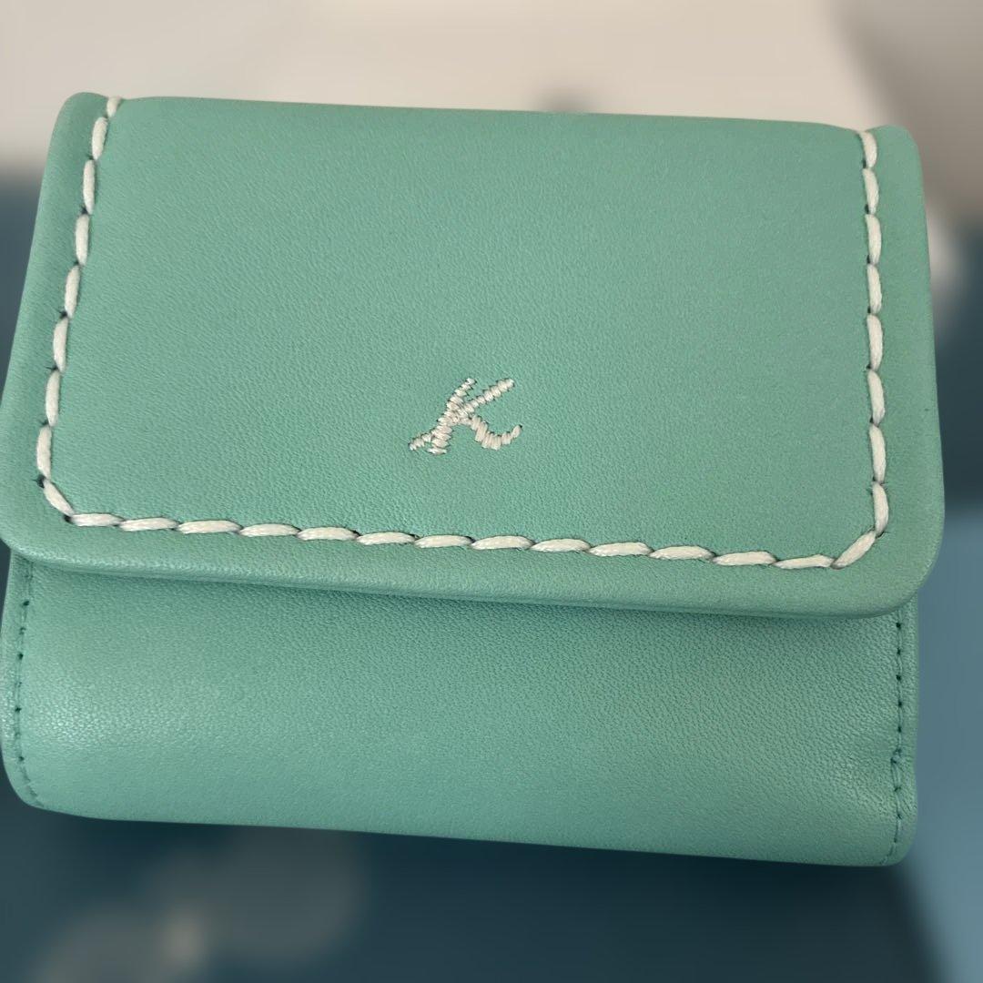 極美品　キタムラ　二つ折り財布　ティファニーブルー　ステッチ