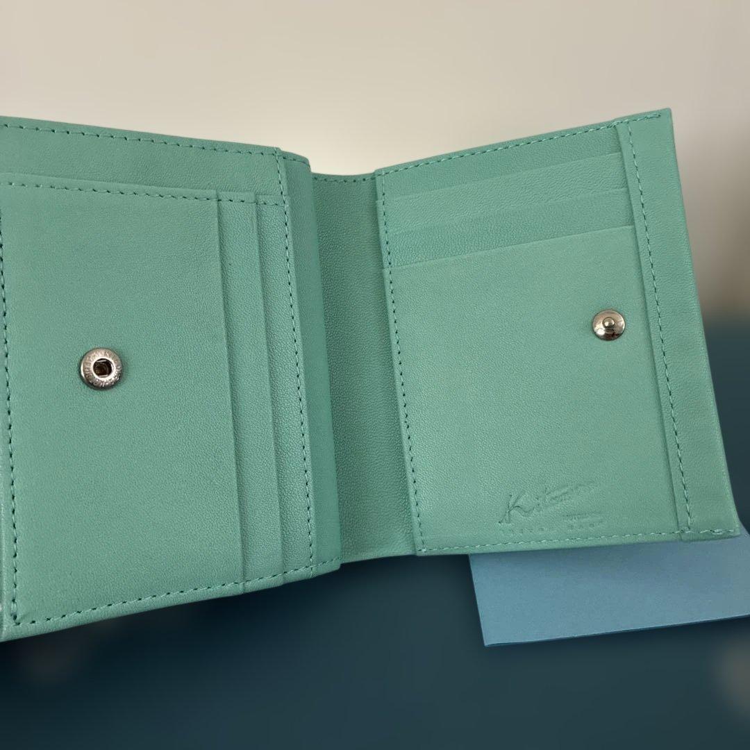 極美品　キタムラ　二つ折り財布　ティファニーブルー　ステッチ