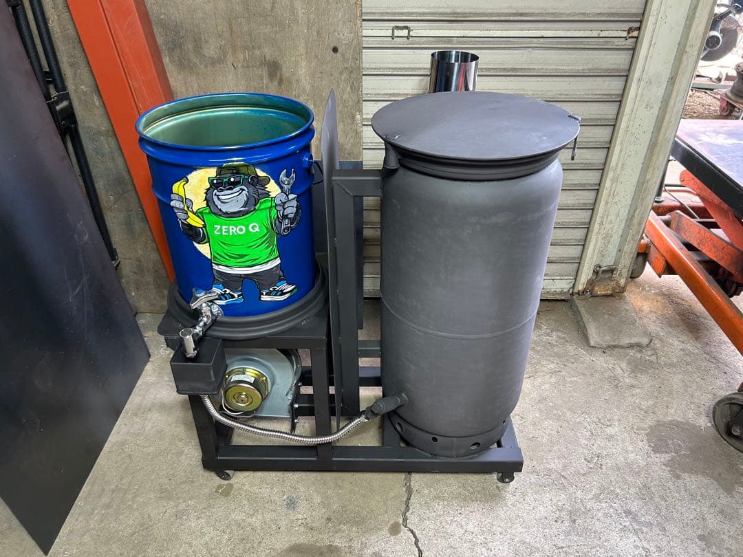 鍛冶工のプロが製作 廃油 ストーブ 送料無料 スライド蓋 キャスターロック付