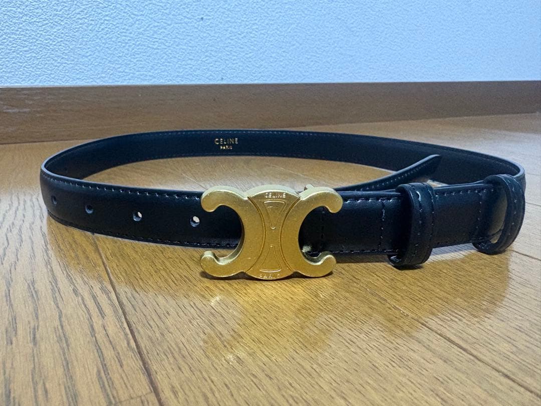 CELINE ブラックレザーベルト90サイズ ゴールドバックル