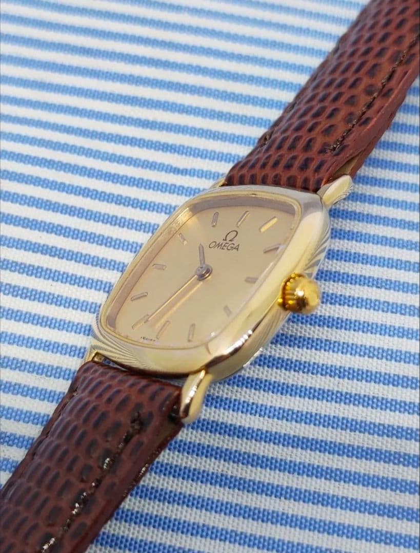 ★OH済★オメガ デヴィル レディース クォーツ腕時計 18k ゴールド20μ