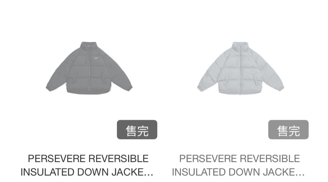 26年新作 PERSEVERE DOWN パーシビア リバーシブル ダウン 灰