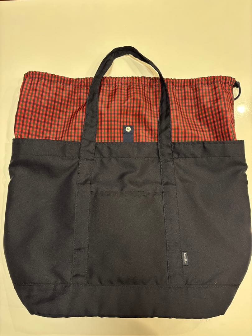 familiar ネイビー トートバッグ チェック柄　赤