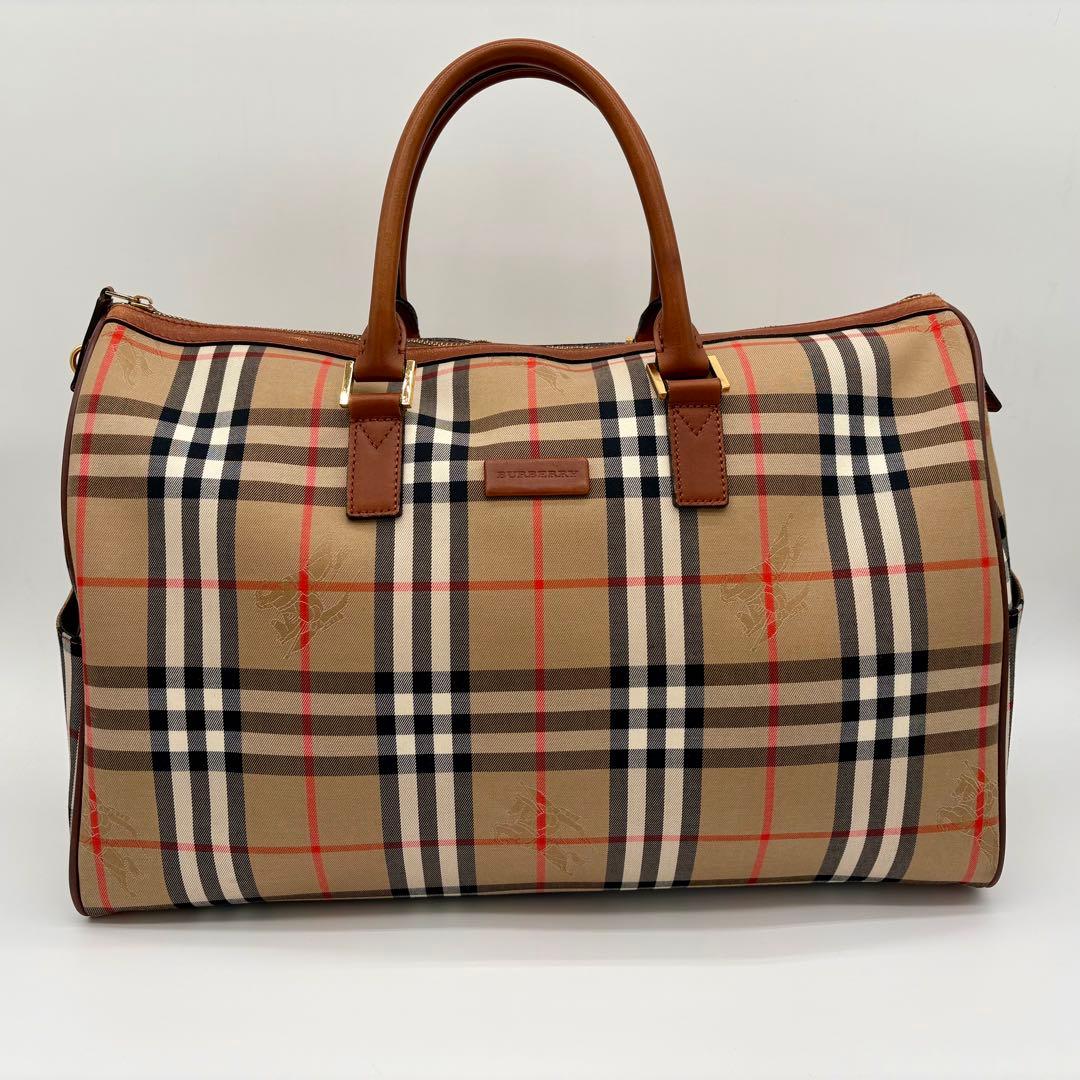 美品 BURBERRY ボストンバッグ レザー ノバチェック シャドーホース