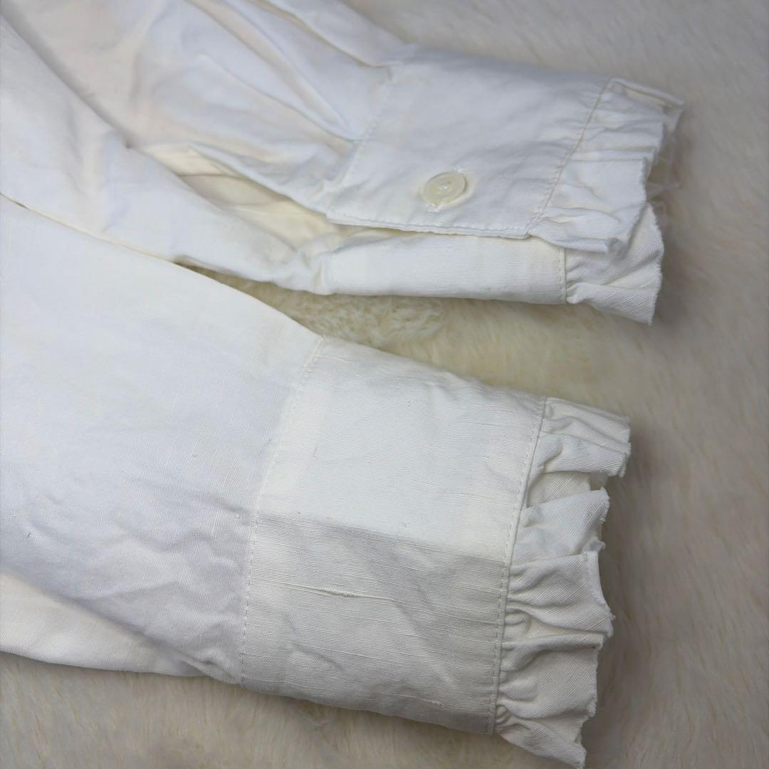 ユナイテッドアローズ シルクリネンコットン混フリル スタンドカラー シャツ 白