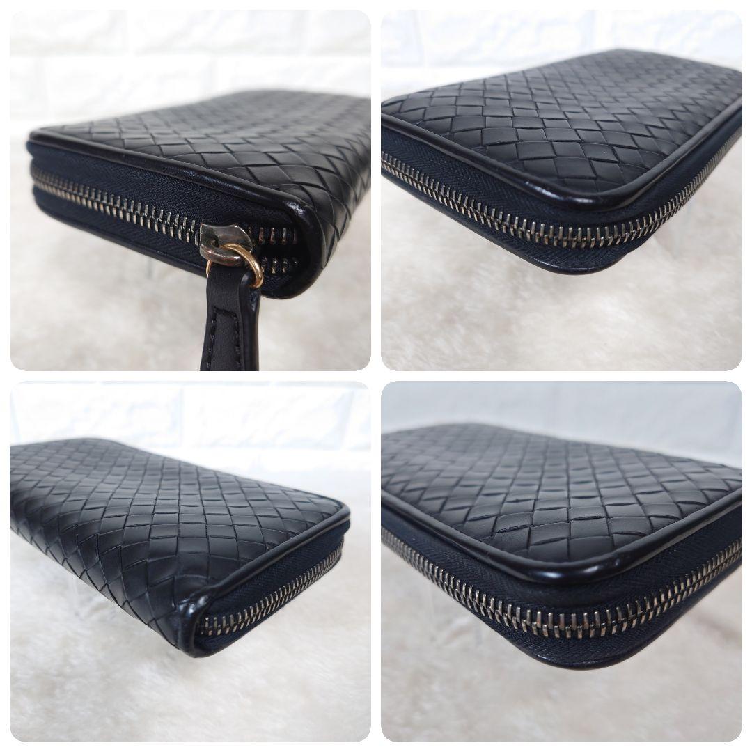 BOTTEGA VENETA イントレチャート 長財布 ラウンドジップ ブラック