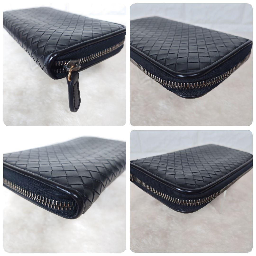 BOTTEGA VENETA イントレチャート 長財布 ラウンドジップ ブラック