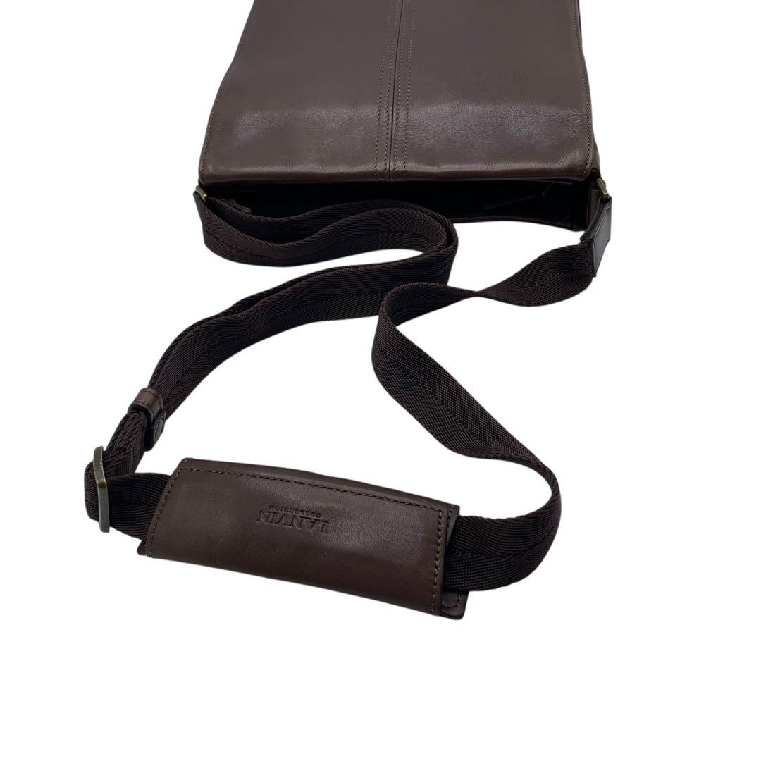 美品 ランバン ショルダーバッグ サントル メッセンジャー オールレザー 茶