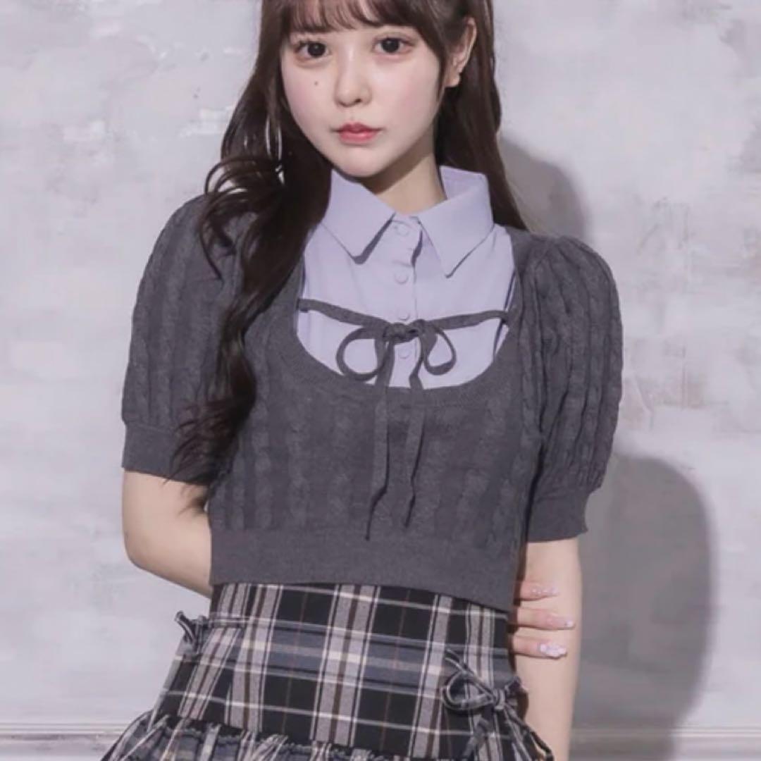 pium レイヤードケーブルニット チャコール