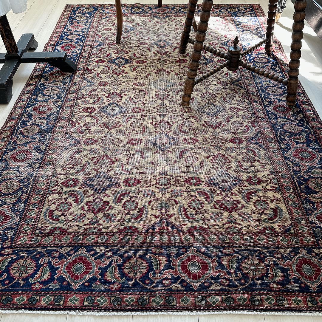 トルコ ヴィンテージラグ 986 レア 最高級 カイセリラグ ベージュ ネイビー