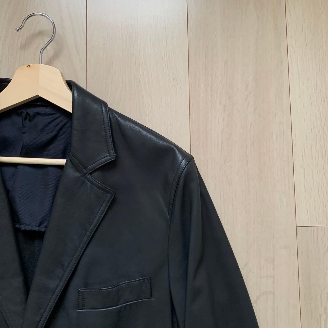 美品　Z zegna レザー　テーラードジャケット　黒　46 BLACK