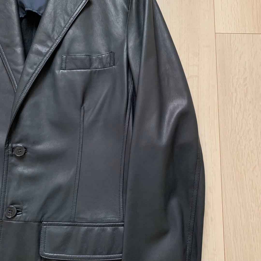 美品　Z zegna レザー　テーラードジャケット　黒　46 BLACK