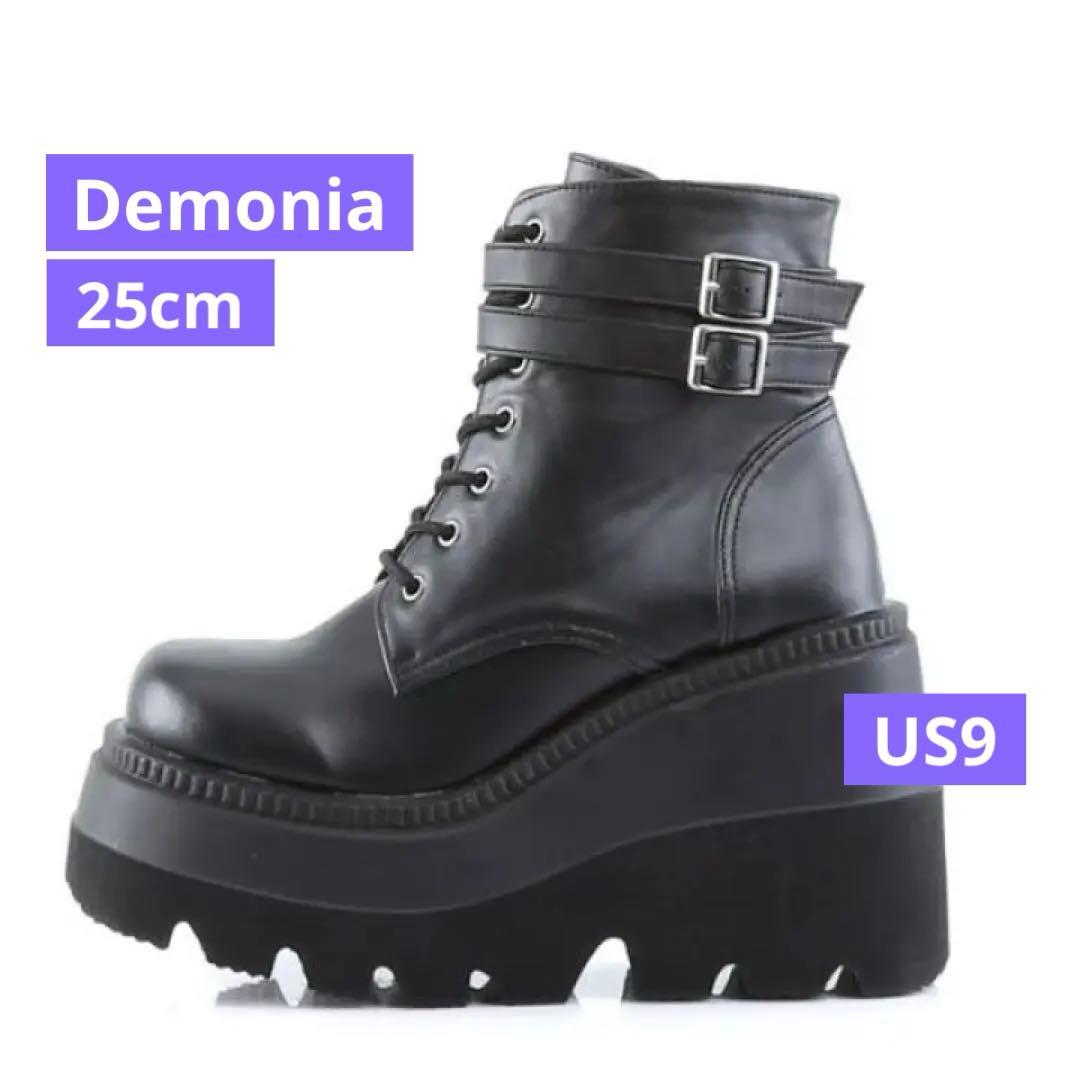 【一回使用】Demonia デモニア 厚底ブーツ 黒25cm US9