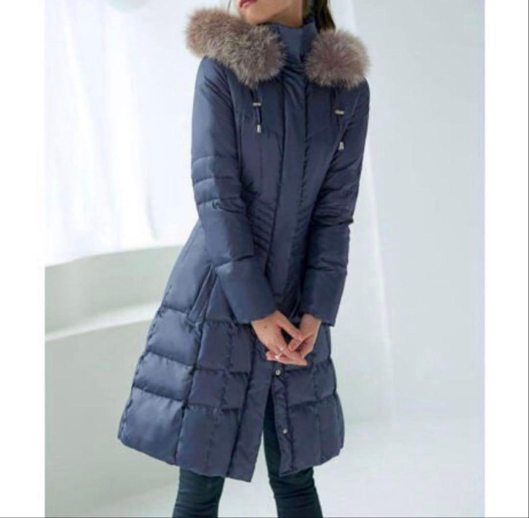 ロングダウンコート　ネイビー　L