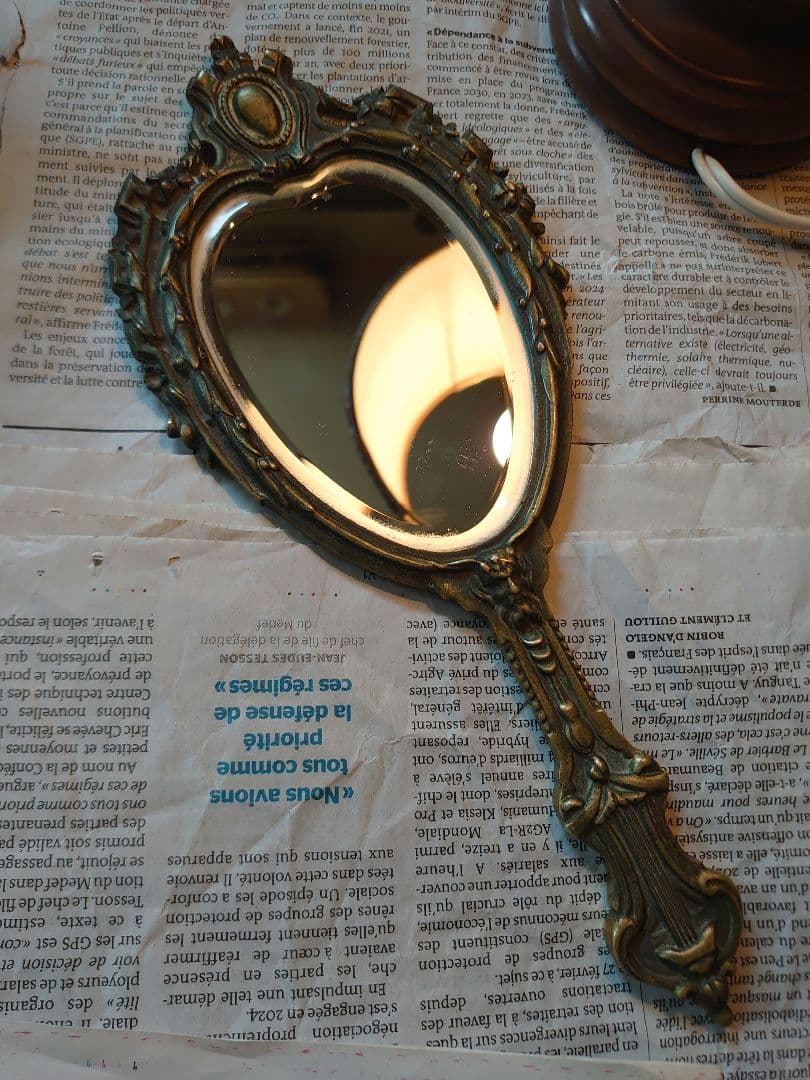 フランスアンティーク ルイ15世 ハンドミラー 青銅製