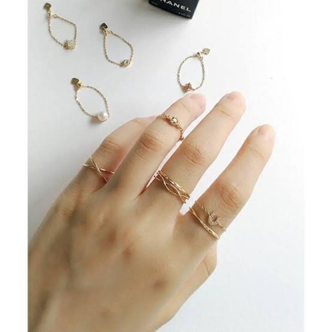 ノワールドプーぺ　K10 シンプルクロスラインレイヤードリング　9号