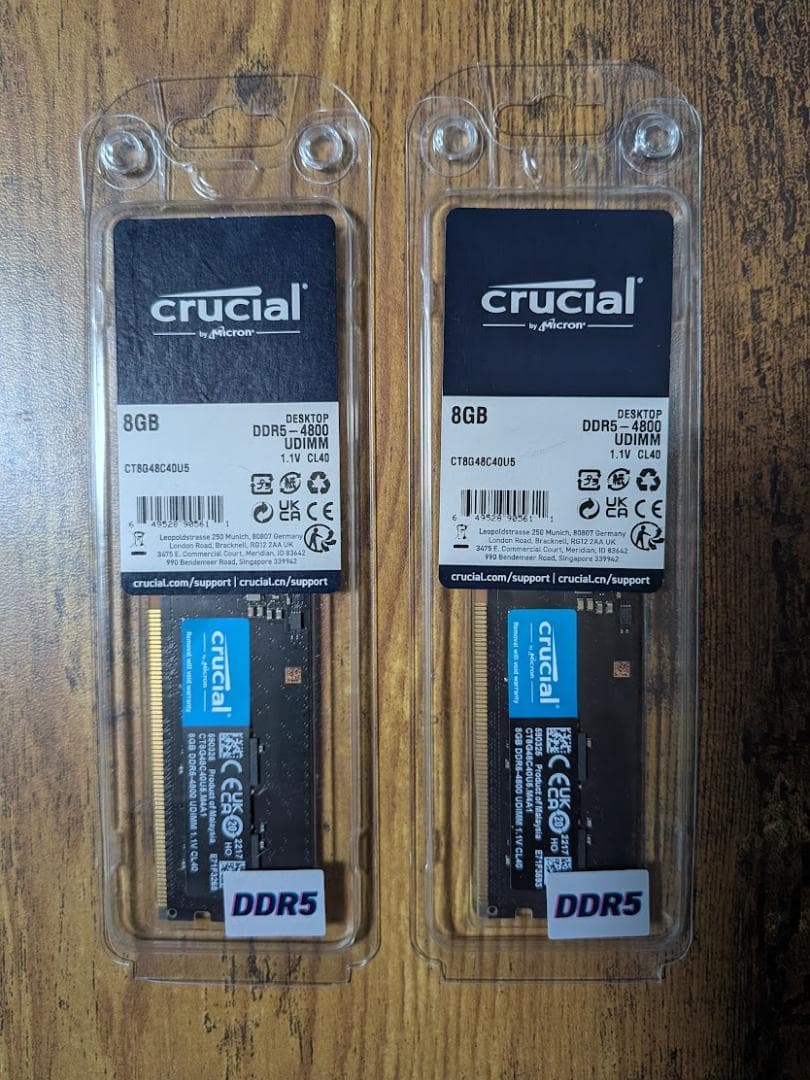 Crucial DDR5 4800 UDIMM メモリー 8GB×2