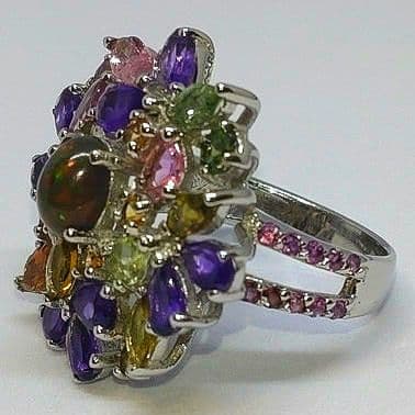 エ*君様 天然ブラックオパール アメジスト サファイア トルマリン リング s9