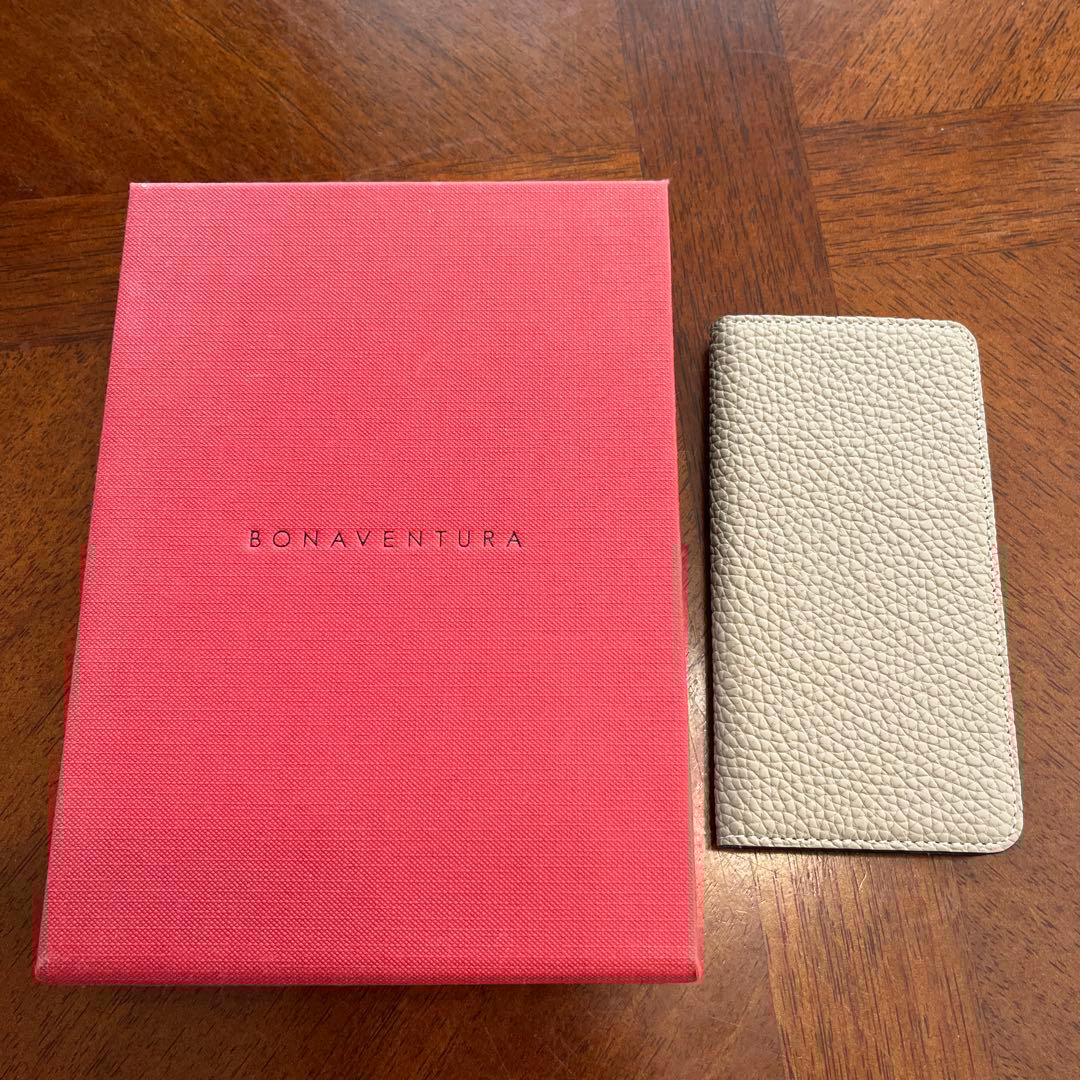 ボナベンチュラ　ダイアリーケース シュリンクレザー(グレージュ✖️コーラル)