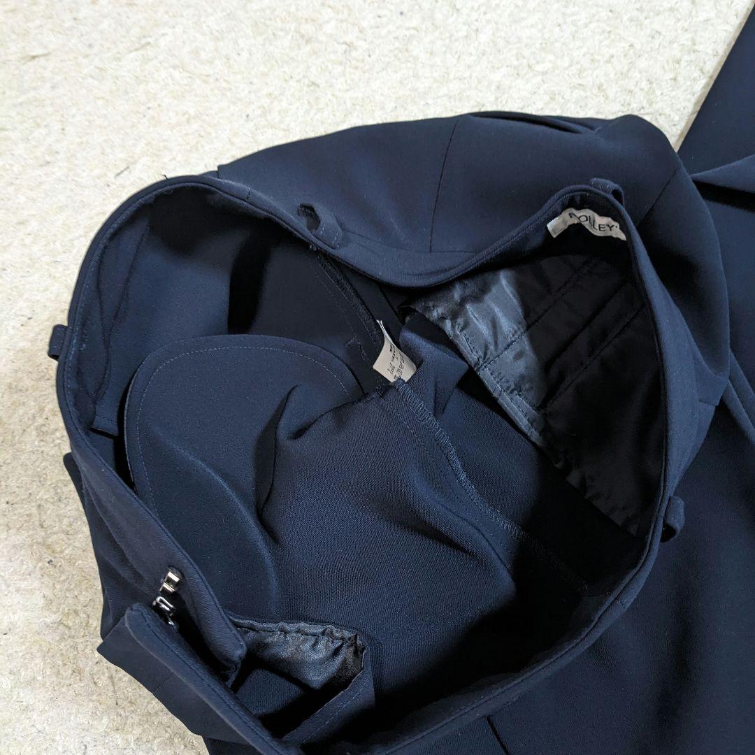 ノーリーズ　セットアップ　ノーカラー　ストレッチ　洗える　ネイビー　現行