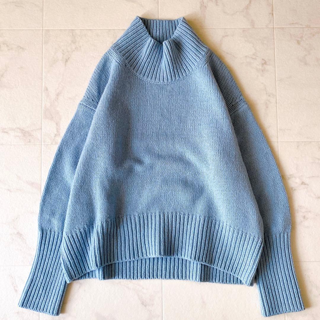 美品☆ギャルリーヴィー ファインウール ハイネックニット 水色