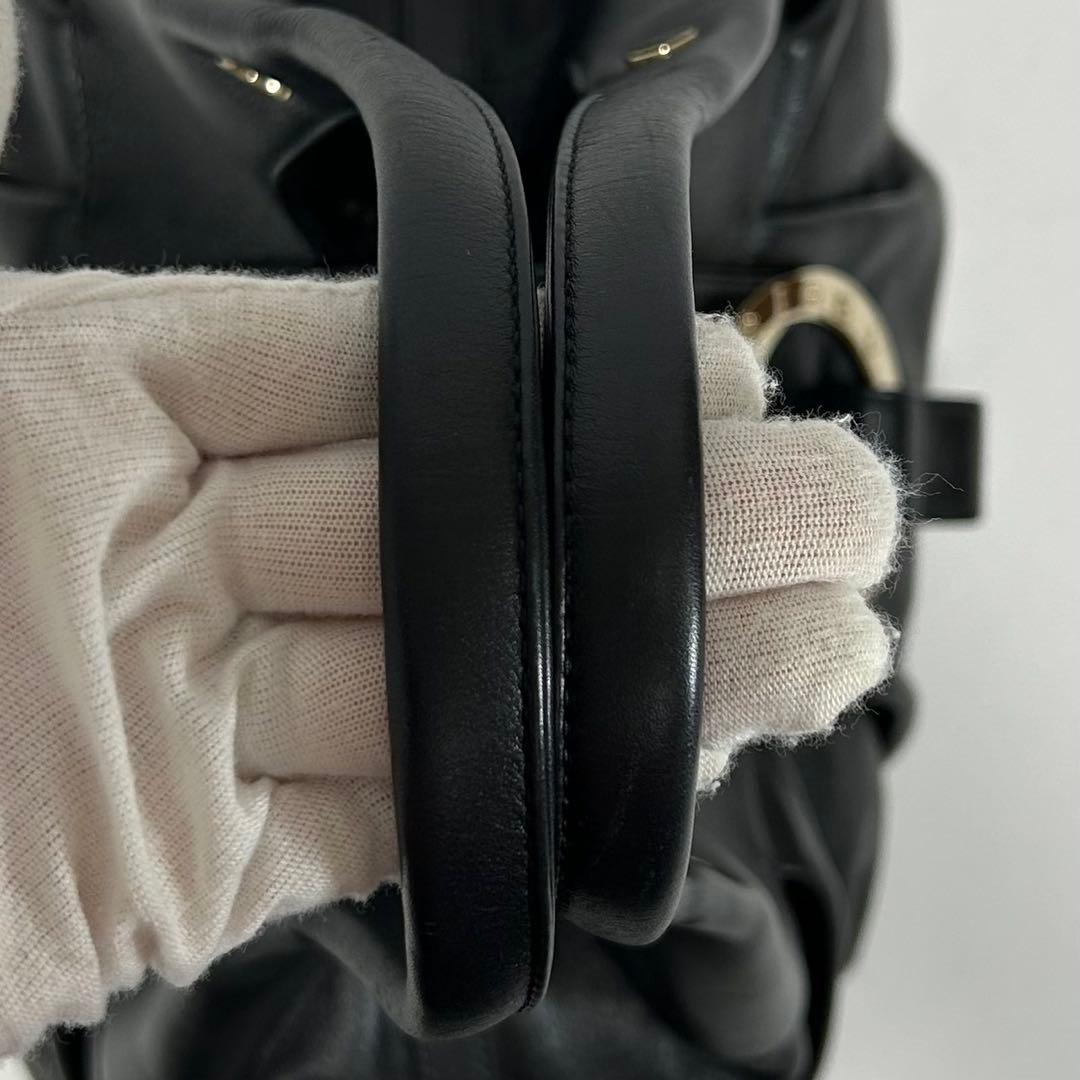 【極美品/保存袋付】ブルガリ チャンドラ ハンドバッグ レザー サークルロゴ 黒