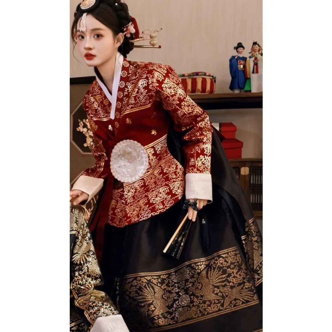 専用伝統的な韓服 赤と黒 フリーサイズ卒業式結婚式タンウィ2点セット
