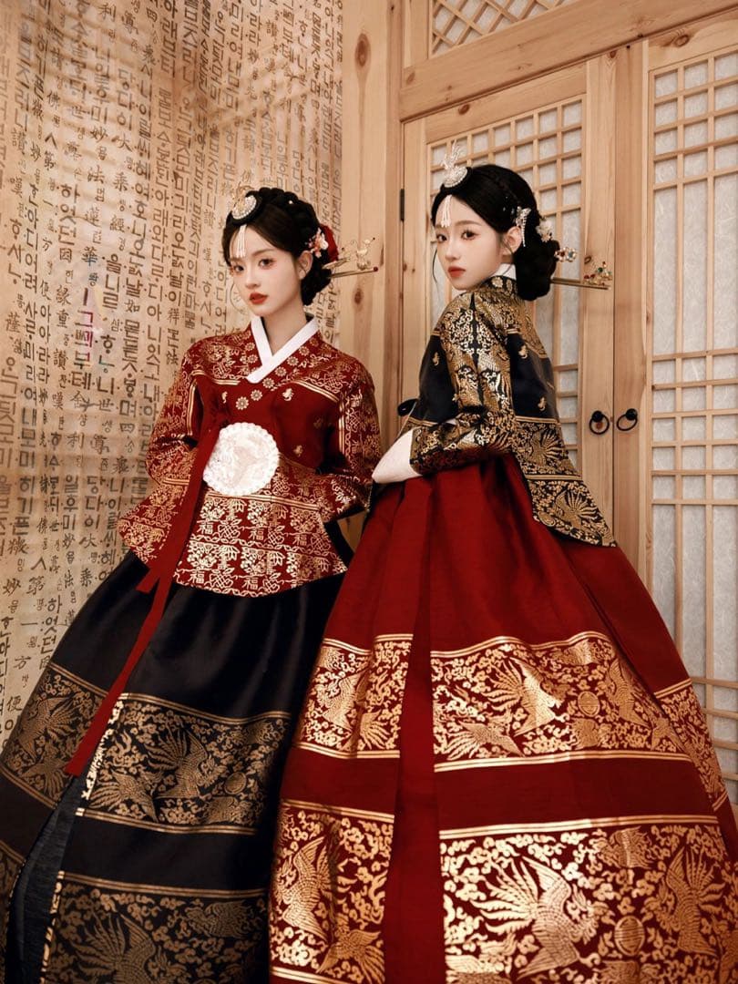 専用伝統的な韓服 赤と黒 フリーサイズ卒業式結婚式タンウィ2点セット