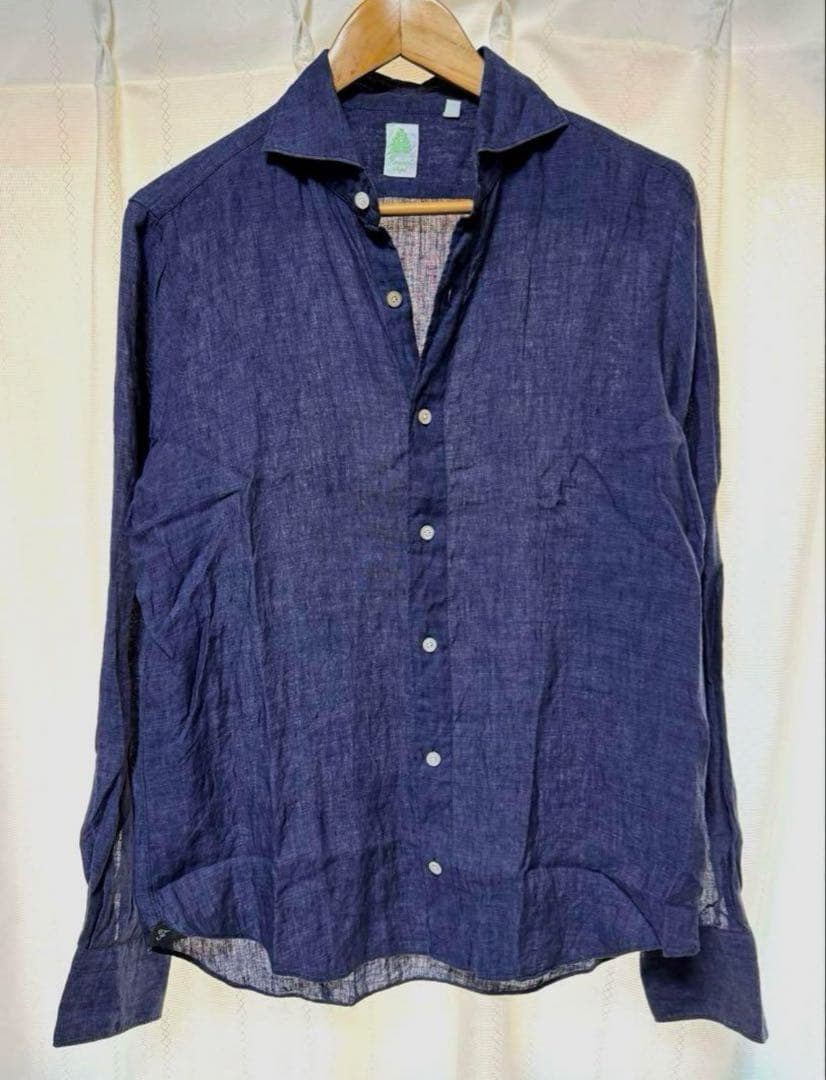 Finamore／フィナモレ／リネンカッタウェイシャツ／SIMONE／ネイビー