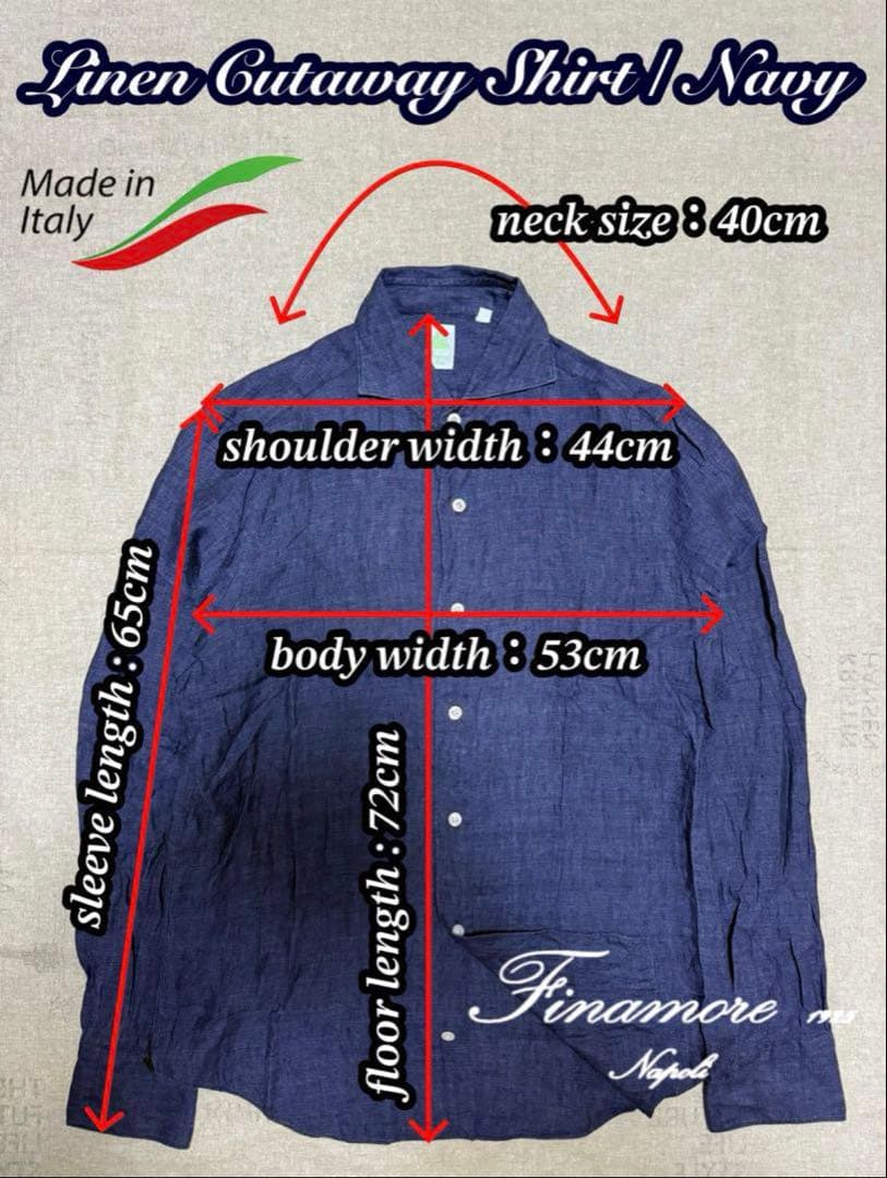 Finamore／フィナモレ／リネンカッタウェイシャツ／SIMONE／ネイビー