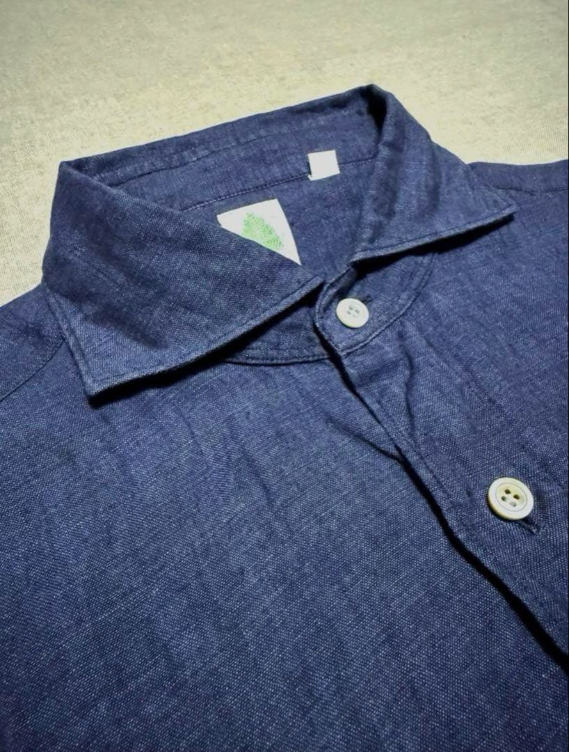 Finamore／フィナモレ／リネンカッタウェイシャツ／SIMONE／ネイビー