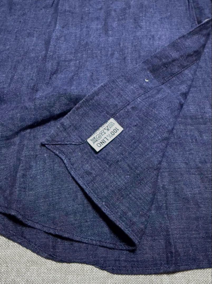 Finamore／フィナモレ／リネンカッタウェイシャツ／SIMONE／ネイビー