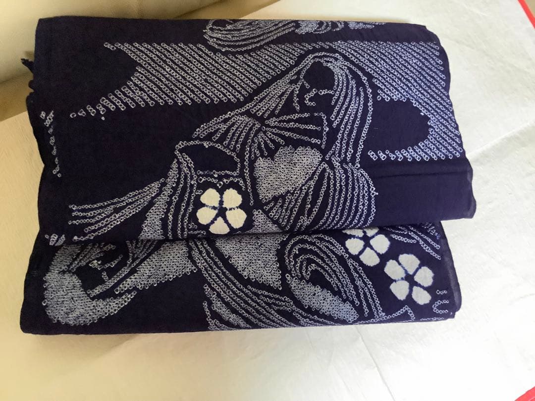 浴衣　有松絞り　浴衣反物　平安絵巻　木綿　藍染め