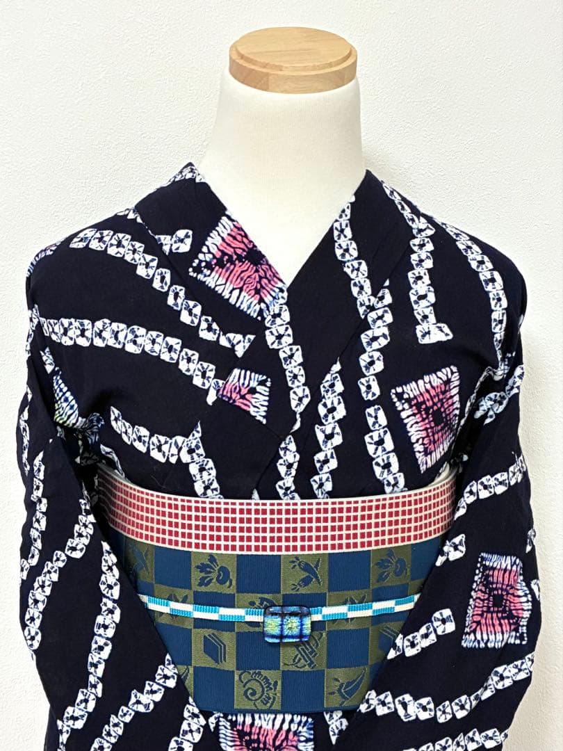 浴衣　有松鳴海絞り　流線にスクエア　裄67cm