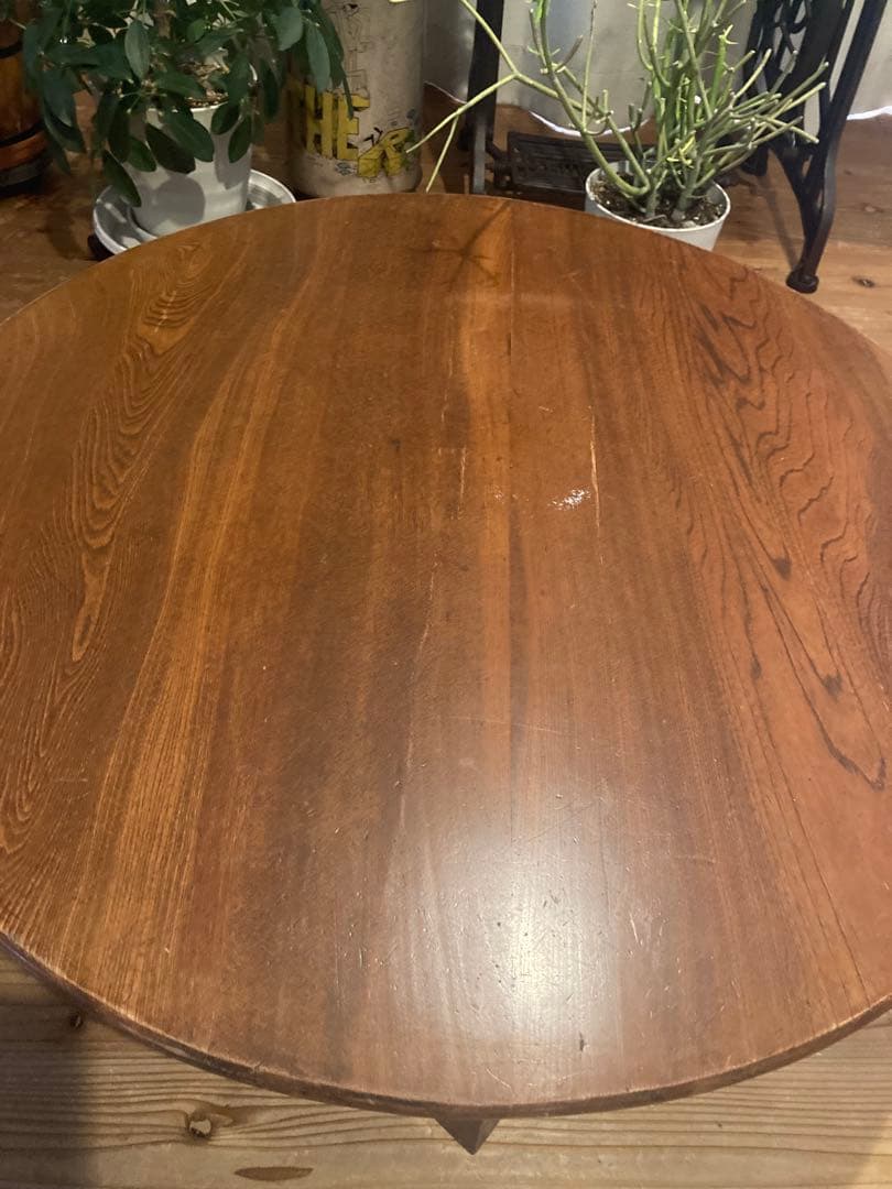 昭和レトロ　古い木製丸ローテーブル　折畳丸ちゃぶ台12直径890