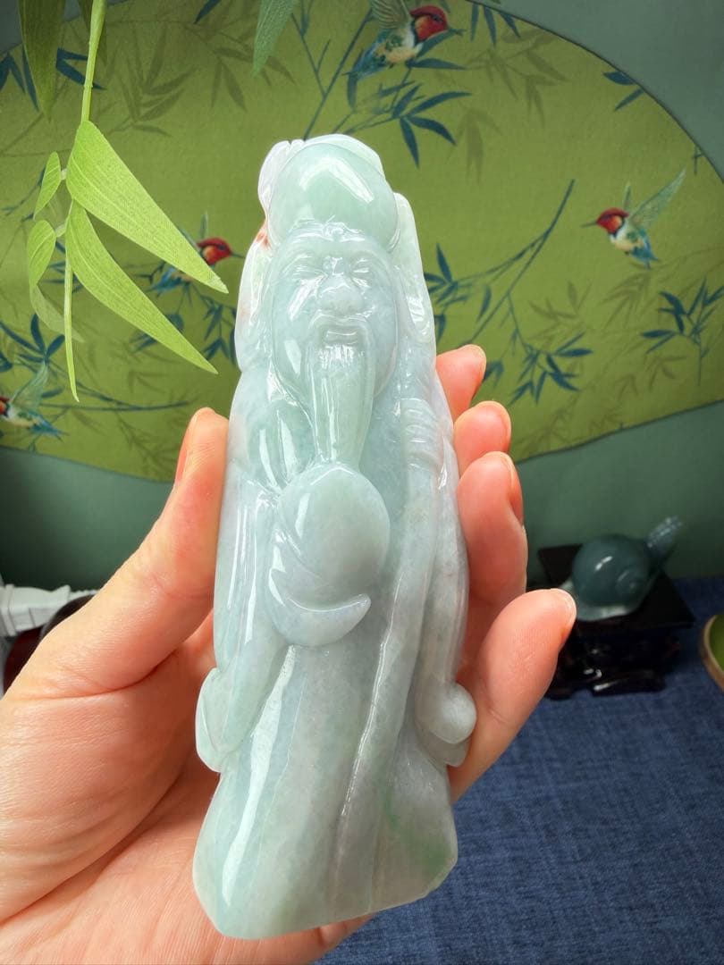 デカイ‼️ミャンマー産本翡翠　翡翠原石の原皮付き、長生きの仙人「寿星公」鑑定書付き