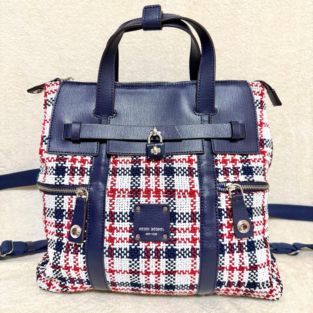 希少 良品 HENRI BENDEL ツイード リュック 3way レザー