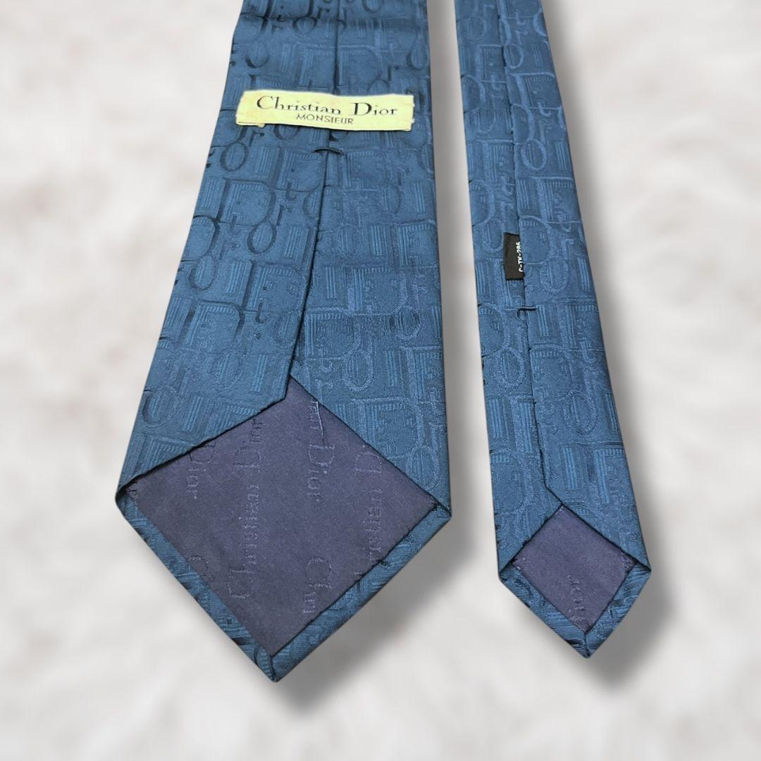 【美品✨】クリスチャンディオール トロッター 藍色 ジャガード メンズ ネクタイ