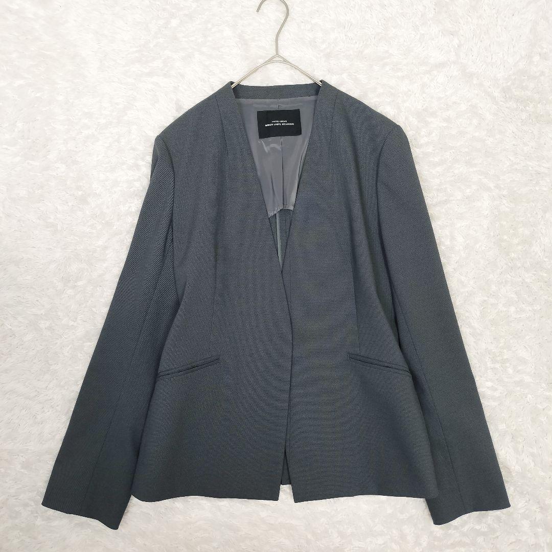 グリーンレーベルリラクシング 洗える ストレッチ ノーカラー パンツスーツ