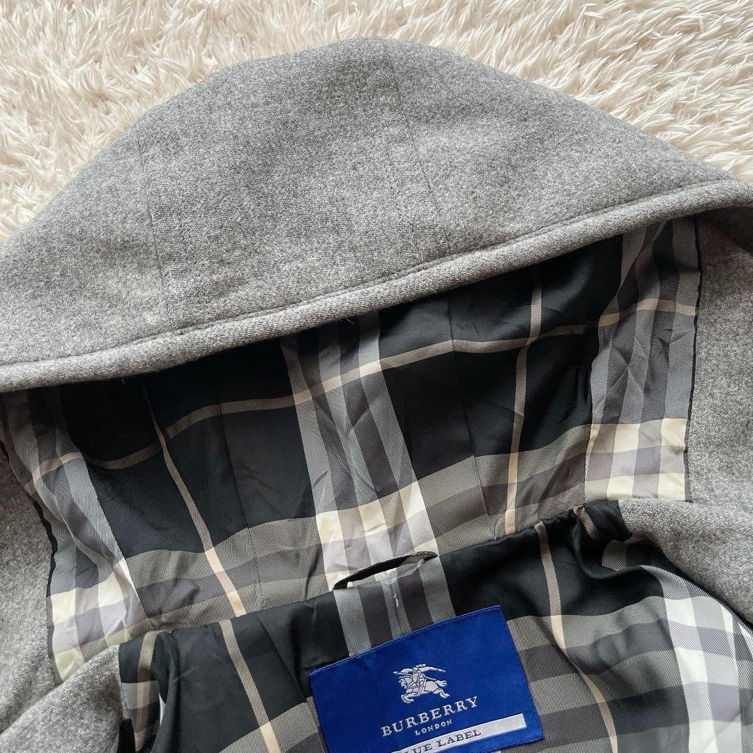 バーバリーブルーレーベル ダッフルコート ノバチェック フード アンゴラ混 38