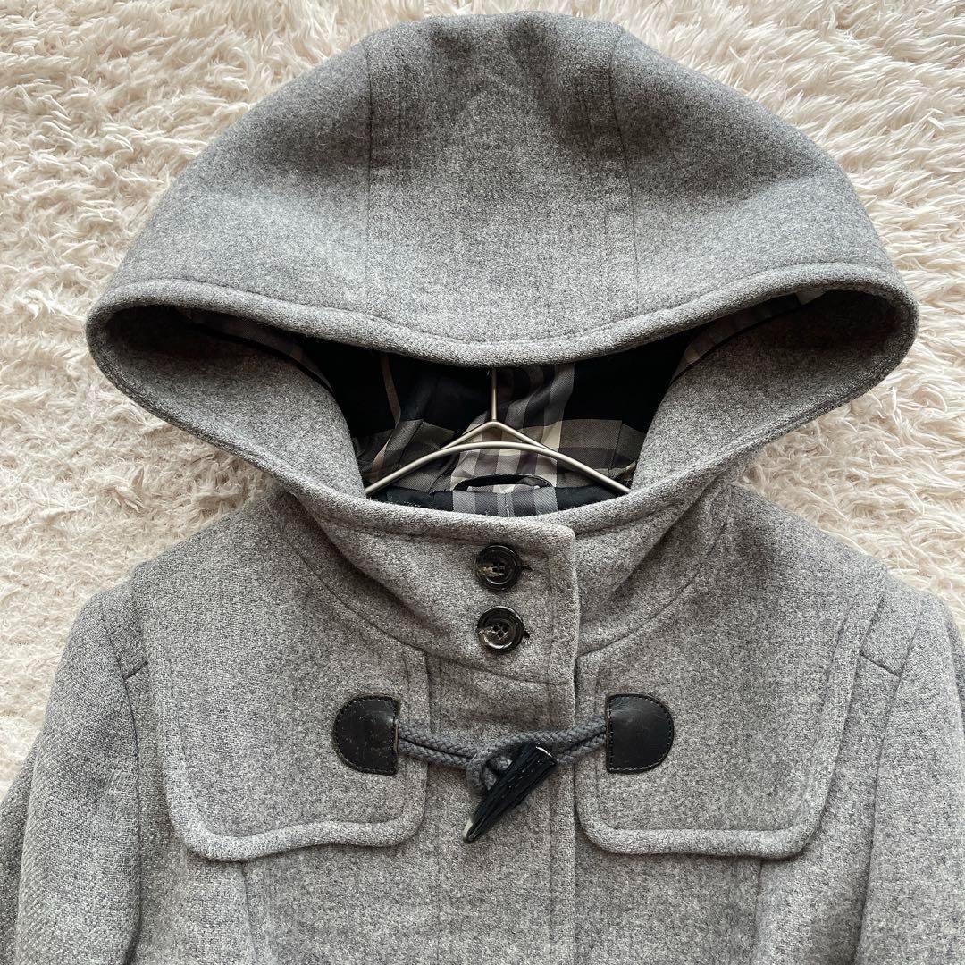 バーバリーブルーレーベル ダッフルコート ノバチェック フード アンゴラ混 38
