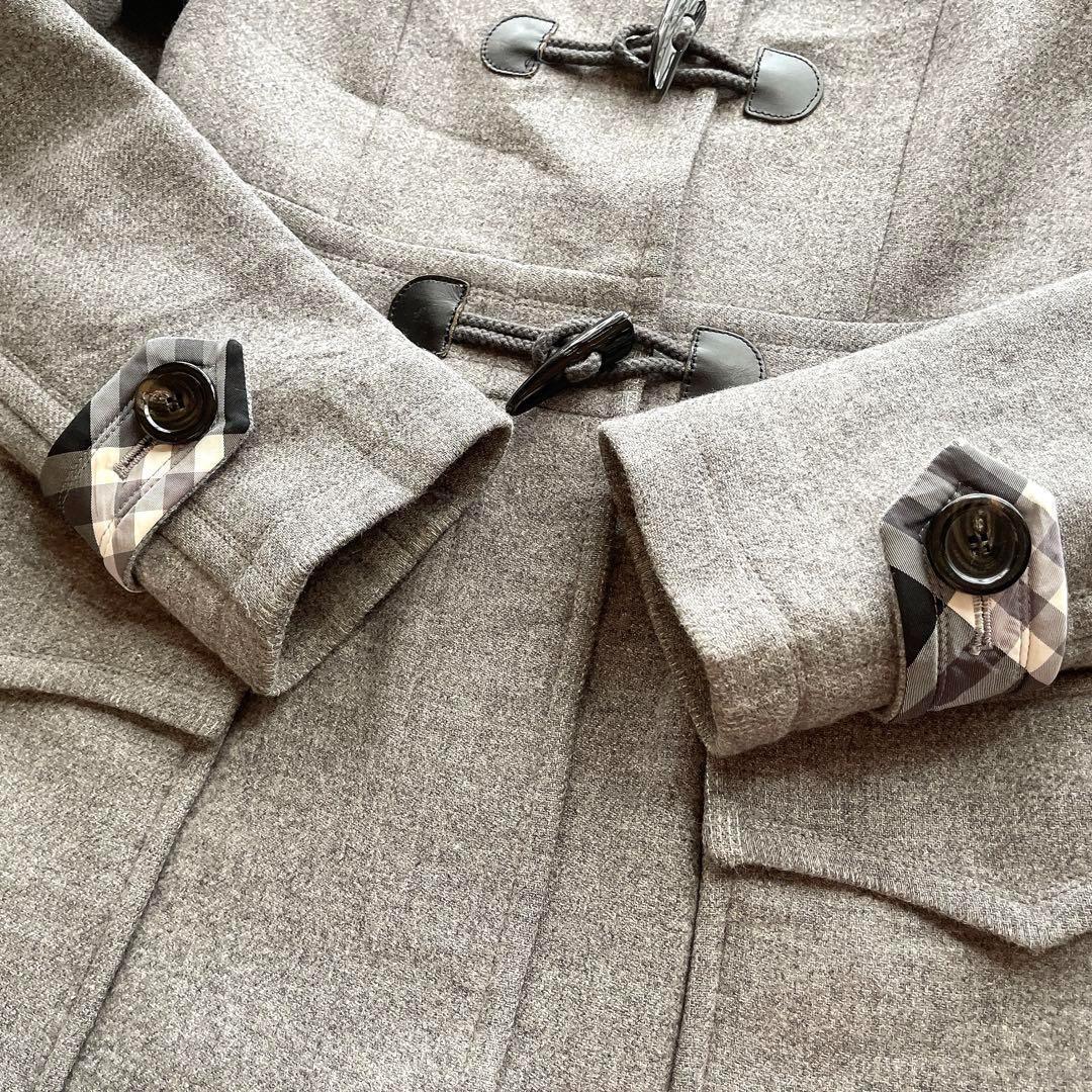 バーバリーブルーレーベル ダッフルコート ノバチェック フード アンゴラ混 38