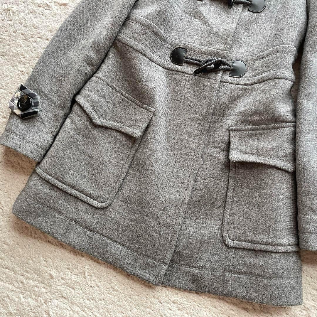 バーバリーブルーレーベル ダッフルコート ノバチェック フード アンゴラ混 38