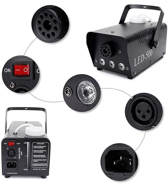 スモークマシン フォグマシン 500W 3 LED RGBモード 赤、緑青LED