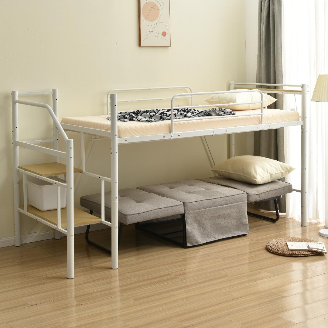 【パイプ床板・Sシングル】ロフトベッド耐荷重150kg 収納 北欧風BLACK