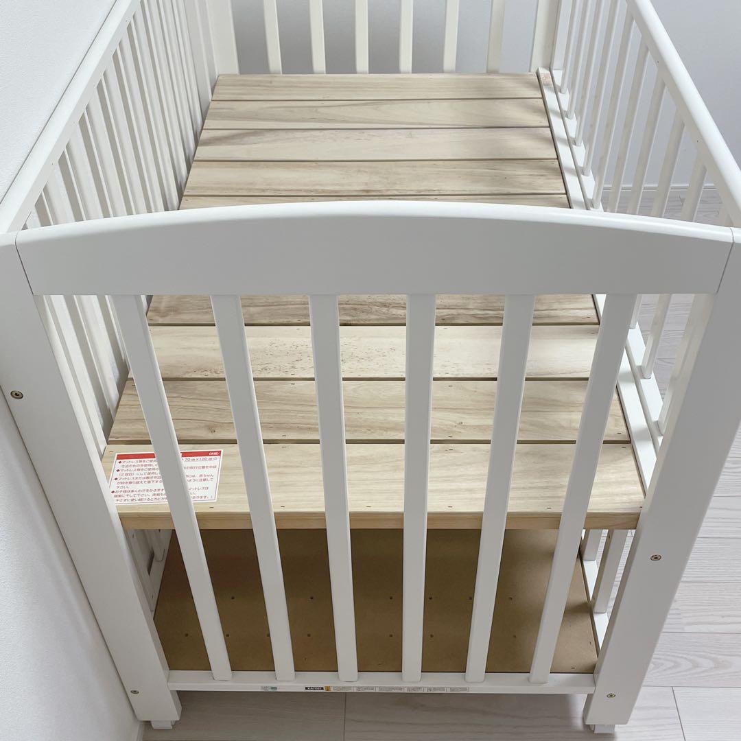 【カトージ】ベビーベッド/ホワイト/木製/ハイタイプ/説明書付き